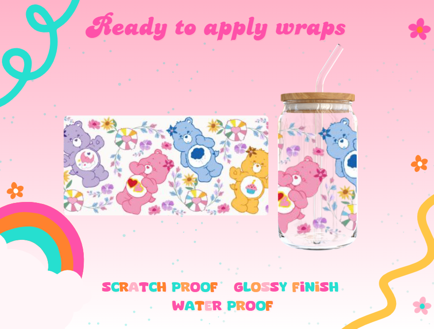 #378 Floral Care Bears UVDTF Wrap