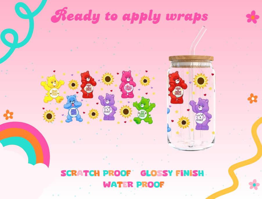 #640 Care bears with sunflowers UVDTF Wrap