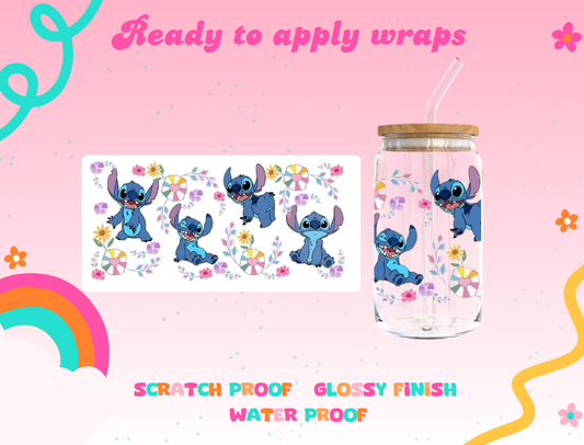 #749 Stitch with flowers UVDTF Wrap